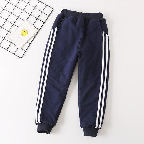 Autumn and Winter Lamb Fleece Striped Cotton Pants